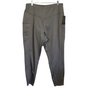 NWT Tahari Sport Gray High Waisted Leggings Zip Pockets Athleisure - Size 3X